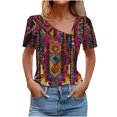 thumbnail image 1 of bnaln Women Tops Summer T Shirts Casual Button Short Sleeve Shirts Floral Printed V Neck Tees Shirts Elegant Tunic Tops Dressy Blouses Ladies Henley Shirts Pullover Going Out Tops, 1 of 5