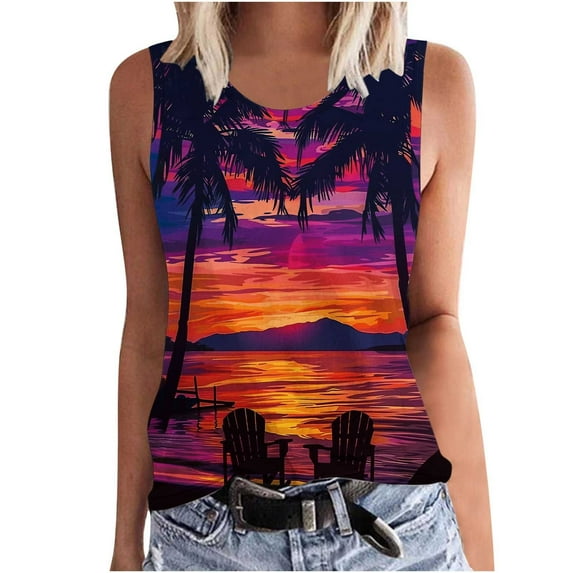 bnaln Women Vest Top Plus Size Strappy Ladies Tank Tops Cami Camisoles Blouses Boho Hawaii Floral Vests Beachwear Ladies Casual Sleeveless Shirts Funny Baggy Tanks T-Shirts