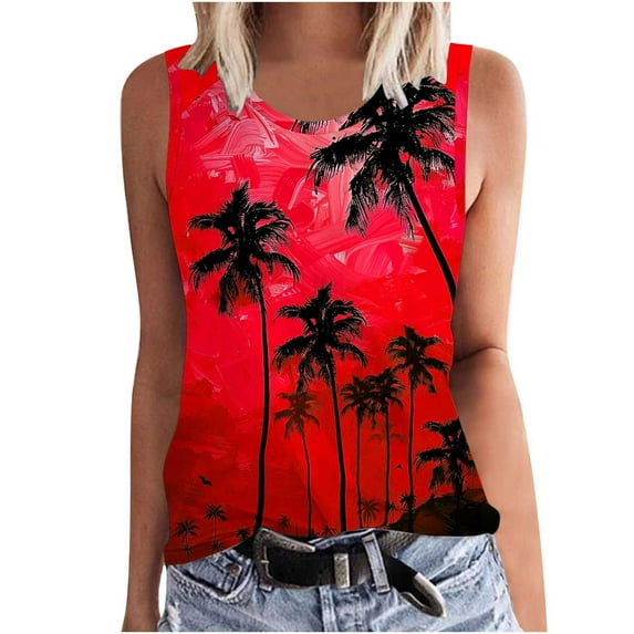 bnaln Women Vest Top Plus Size Strappy Ladies Tank Tops Cami Camisoles Blouses Boho Hawaii Floral Vests Beachwear Ladies Casual Sleeveless Shirts Funny Baggy Tanks T-Shirts