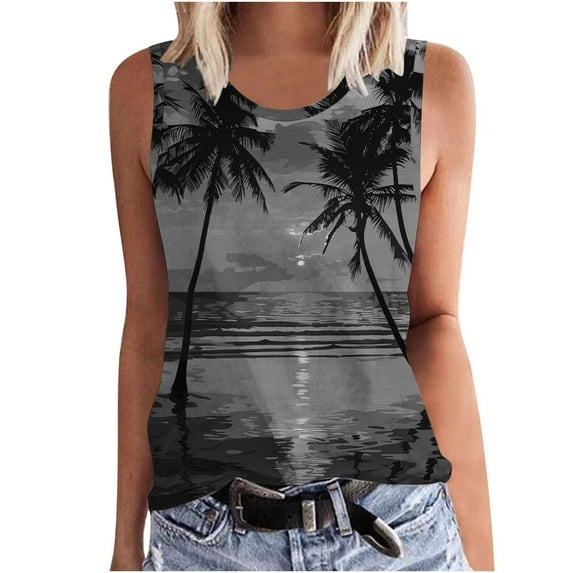 bnaln Women Vest Top Plus Size Strappy Ladies Tank Tops Cami Camisoles Blouses Boho Hawaii Floral Vests Beachwear Ladies Casual Sleeveless Shirts Funny Baggy Tanks T-Shirts