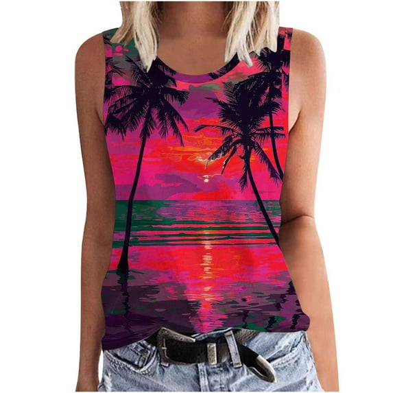 bnaln Women Vest Top Plus Size Strappy Ladies Tank Tops Cami Camisoles Blouses Boho Hawaii Floral Vests Beachwear Ladies Casual Sleeveless Shirts Funny Baggy Tanks T-Shirts