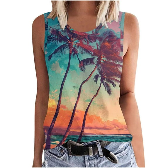 bnaln Women Vest Top Plus Size Strappy Ladies Tank Tops Cami Camisoles Blouses Boho Hawaii Floral Vests Beachwear Ladies Casual Sleeveless Shirts Funny Baggy Tanks T-Shirts