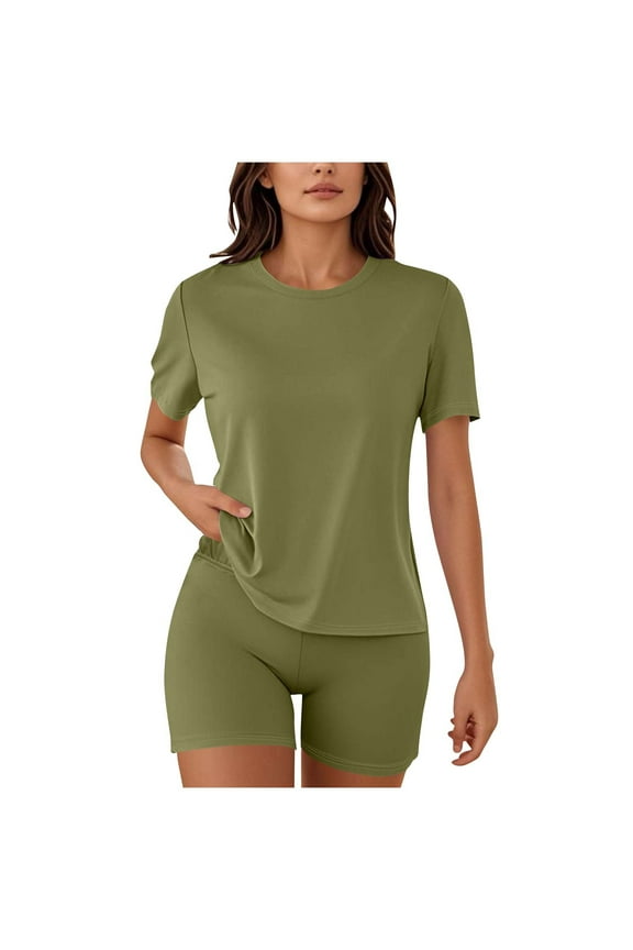 Women's 2 Piece Lounge Sets Summer Short Sleeve Workout T Shirts Tops Dand Slim Fit Shorts Gym Pilates Active Wear Matching Yoga Outfits Tracksuits Sweatsuits Loungewear