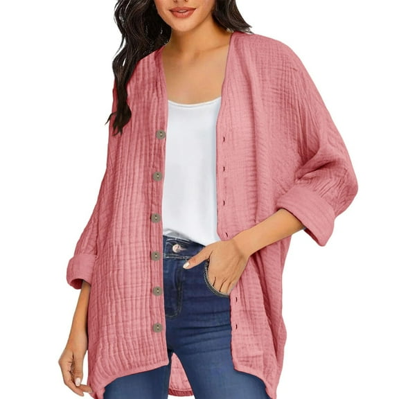 bnaln Women's Blouses & Shirts Fashion Casual Solid Color Button Long Sleeve Shirts Cardigan Loose Business Work Tops Fall Casual Lightweight Cardigans Jackets Trendy Outfits
