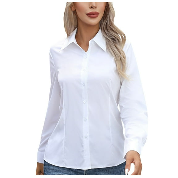 bnaln Women's Button Down Shirts Long Sleeve Dress Shirts Solid Wrinkle Free Collared Work Office Blouses Ladies Tops Plus Size Dressy Casual Blouses Loose Tunics Business Work Tops
