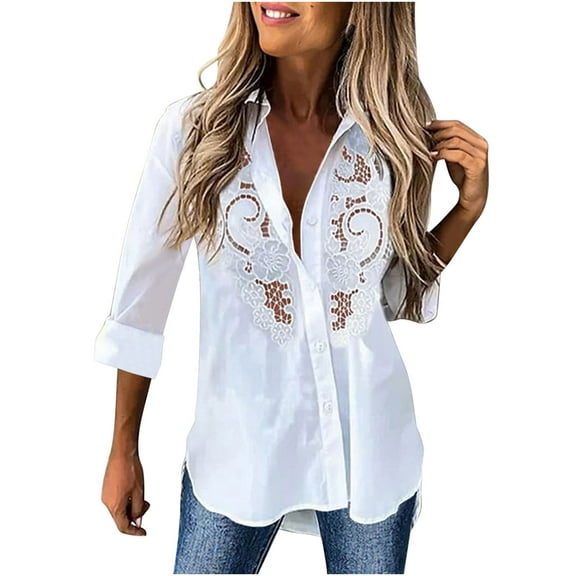 bnaln Women's Cardigans Dressy Casual Blouses Elegant Tunic Tops Lace Embroidered Hollow Out Long Sleeve Shirts Casual Business Office Work Tops Trendy Spring Blouses Fall Outfits