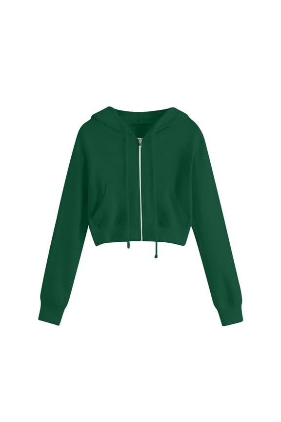 Women's Hoodies Fashion Cropped Long Sleeve Sweatshirts Zip Up Casual Lightweight Jacket Drawstring Hooded Sweatshirt Crop Coats Outerwear Spring Outfits With Pocket