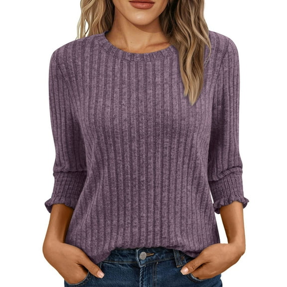 bnaln Women's Jumpers 3/4 Sleeve Tops Dressy Casual T Shirts Fall Sweaters Round Neck Sweatshirts Tunics Ladies Tops Business Casual Blouses Fashion Lightweight Knit Sweater