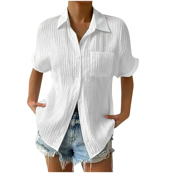 bnaln Womens Button Down Shirts Short Sleeve Oversized Boyfriend Solid Tunic Tops Plus Size Casual Dressy Tshirts Ladies Summer Tops Loose Fit Pleated Tees Flowy Beach Vacation Clothes