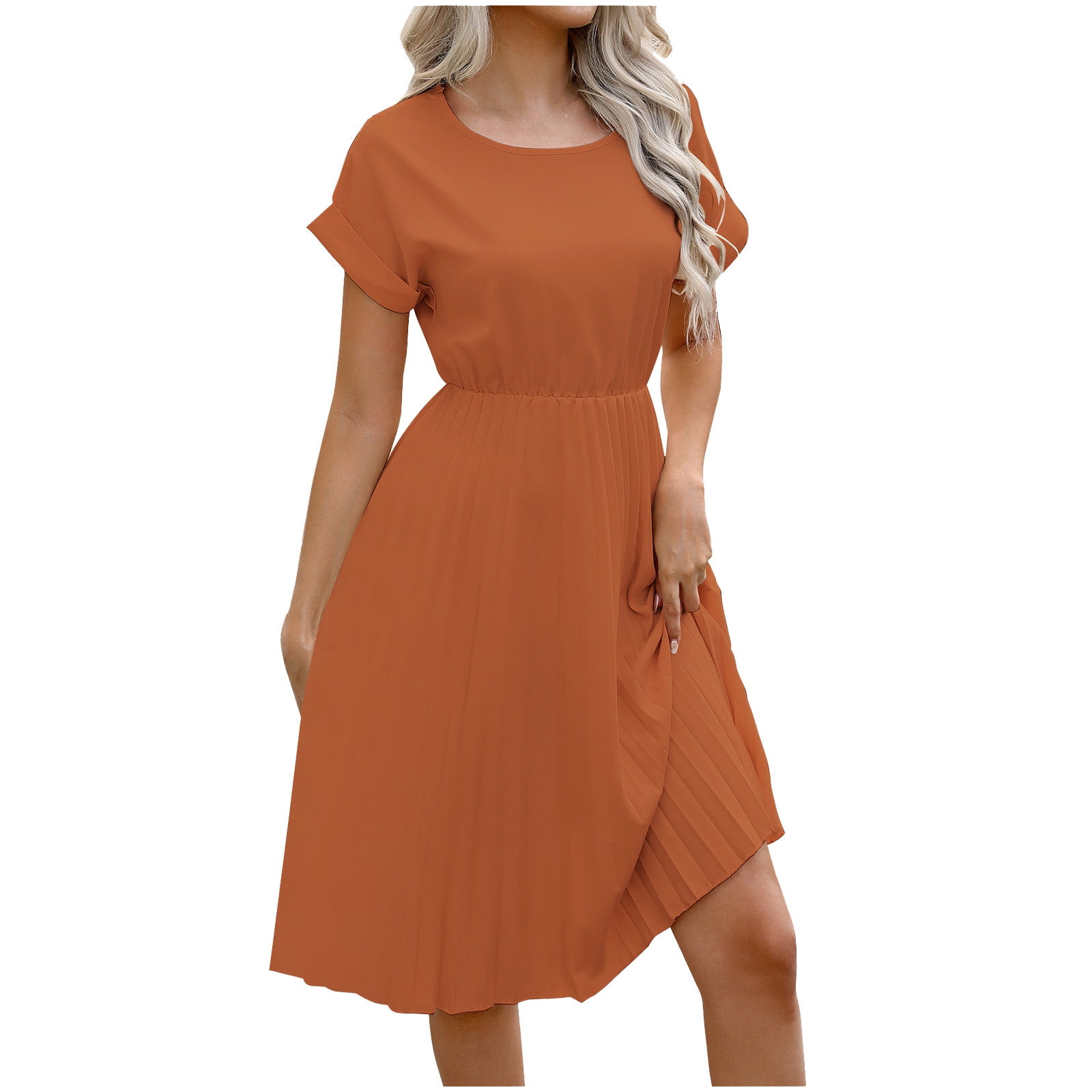 Women's Summer Casual Dress - Puff Sleeve V-Neck A-Line Midi Dress With Pockets, Wedding Guest Outfit