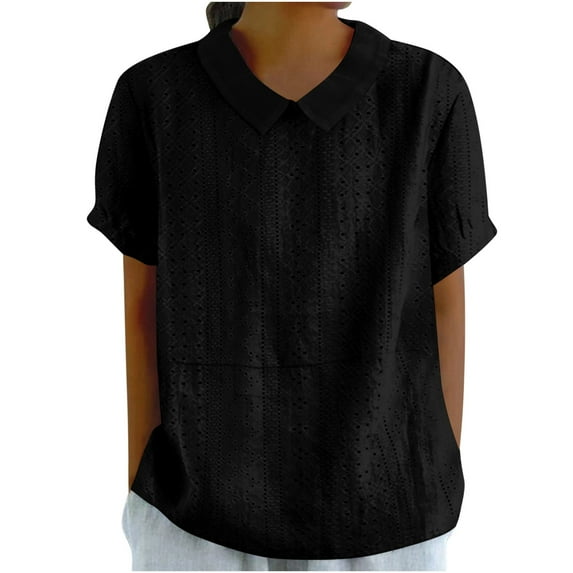 bnaln Womens Cotton Linen Shirts Solid Color Short Sleeve Tunic Tops Oversized Tshirts for Women Casual Lapel Shirt Loose Fit T-Shirts Summer Tops Trendy Dressy Business Casual Blouses