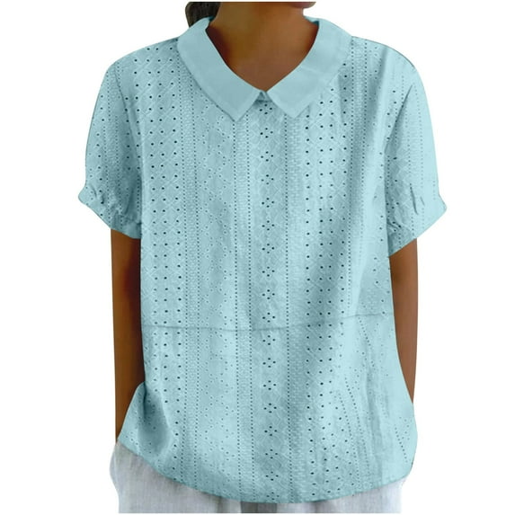 bnaln Womens Cotton Linen Shirts Solid Color Short Sleeve Tunic Tops Oversized Tshirts for Women Casual Lapel Shirt Loose Fit T-Shirts Summer Tops Trendy Dressy Business Casual Blouses