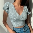 thumbnail image 1 of bnaln Womens Crop Tops Short Sleeve Deep V Neck Y2k Shirt Sexy Blouse Summer Cute Floral Top Slim Fitted Mini T Shirt Girls Cropped Tshirt Party Evening Holiday Beach Outfits Cheap, 1 of 6