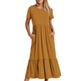 thumbnail image 1 of bnaln Womens Dresses Summer Maxi Dress Solid Casual Plus Size Dresses Oversized Bohemian Dress with Pockets Flowy Tiered Beach Dress Ladies Dresses Elegant Club Work Dresses, 1 of 5