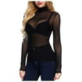 thumbnail image 1 of bnaln Womens Long Sleeve Mesh Sheer Tops Sexy Turtleneck Spring Summer T-Shirts Slim Fit Tees Lace Tops Romantic See Through Blouse Party Clubwear Shirts Y2K Going Out Tees, 1 of 9