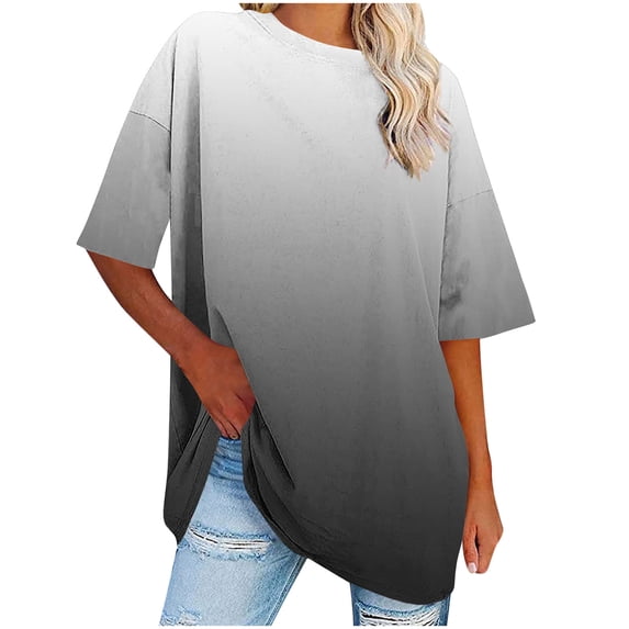 bnaln Womens Oversized T Shirts Clearance Summer Trendy Short Sleeve Tops Crew Neck Loose Fit Tees Gradient Print Workout Plus Size Tops Beach Vacation Athletic Gym Shirts