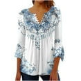 thumbnail image 1 of bnaln Womens Shirts and Blouses 3/4 Length Sleeve Dressy Casual Blouse Summer T-Shirts V Neck Button Down Pleated Tshirts Boho Floral Tees Ladies Elegant Tunic Tops Spring Clothes, 1 of 4