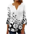 thumbnail image 1 of bnaln Womens Shirts and Blouses 3/4 Length Sleeve Dressy Casual Blouse Summer T-Shirts V Neck Button Down Pleated Tshirts Boho Floral Tees Ladies Elegant Tunic Tops Spring Clothes, 1 of 4