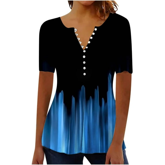 bnaln Womens Shirts and Blouses Dressy Casual Short Sleeve Summer Tops Spring V Neck Button Down Pleated Tshirts Boho Tops Ladies Elegant Tunic Blouse Loose Peasant Summer T-Shirts