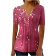 thumbnail image 1 of bnaln Womens Shirts and Blouses Dressy Casual Short Sleeve Summer Tops Spring V Neck Button Down Pleated Tshirts Boho Tops Ladies Elegant Tunic Blouse Loose Peasant Summer T-Shirts, 1 of 4