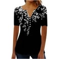 thumbnail image 1 of bnaln Womens Shirts and Blouses Dressy Casual Short Sleeve Summer Tops Spring V Neck Button Down Pleated Tshirts Boho Tops Ladies Elegant Tunic Blouse Loose Peasant Summer T-Shirts, 1 of 4