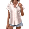 thumbnail image 1 of bnaln Womens Shirts Dressy Casual Blouses Summer Short Sleeve Striped Shirts Trendy V Neck Button Down Tops Ladies Blouses Loose Vacation Beach Solid Blouse Tunic Tops Fashion Clothes, 1 of 8