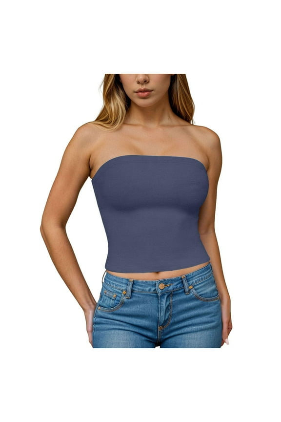 Womens Strapless Tube Tops Summer Off The Shoulder Tops Basic Backless Sleeveless Bandeau Cami Shirts Going Out T Shirts Crop Tank Top Cute Tees Fashion Clothes Spring Outfits