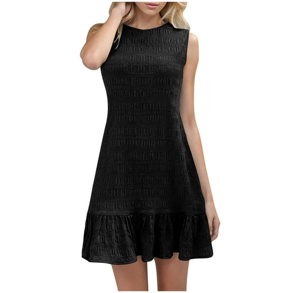 bnaln Womens Summer Dresses Casual Loose T Shirt Mini Dress Crew Neck Beach Vacation Sundresses Ruffle Hem Sleeveless Tank Casual A Line Swing Tunic Dress Cute Babydoll Short Dress