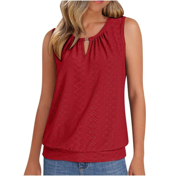 bnaln Womens Summer Tank Tops Eyelet Embroidery Tunic Shirts Sleeveless Keyhole Camisole Vest Crew Neck Casual Tshirts Going Out Tops Fashion Outfits Trendy Beach Vacation Clothes