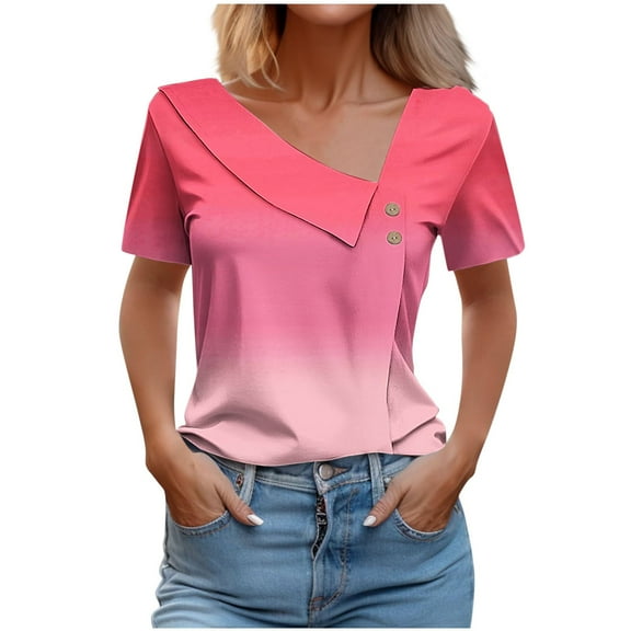 bnaln Womens Summer Tops Dressy Caual Blouses for Women V Neck Fashion Printed Tees Comfy Button Down Short Sleeve Pullover Trendy T Shirts Henley Shirts Tunic Tops