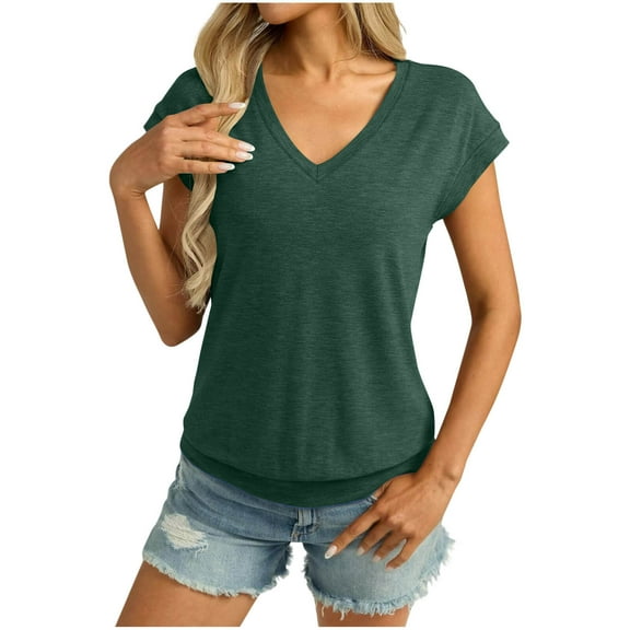 bnaln Womens Summer Tops Short Sleeve Shirts V Neck Tshirts Fashion Business Casual Blouses Trendy Beach Vacation Clothes 2025 Loose Fit Tees Blouses Soft Comfy Pullover Basic Tops