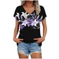 thumbnail image 1 of bnaln Womens Summer Tops Trendy Short Sleeve Tshirts Floral Boho Shirts V Neck T Shirts Elegant Flowy Tunic Tops Fashion Loose Fit Pullover Y2K Going Out Tops Holiday Tees, 1 of 4