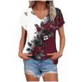 thumbnail image 1 of bnaln Womens Summer Tops Trendy Short Sleeve Tshirts Floral Boho Shirts V Neck T Shirts Elegant Flowy Tunic Tops Fashion Loose Fit Pullover Y2K Going Out Tops Holiday Tees, 1 of 4