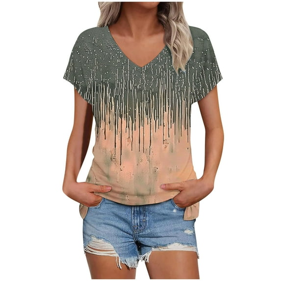 bnaln Womens Summer Tops Trendy Short Sleeve Tshirts Floral Boho Shirts V Neck T Shirts Elegant Flowy Tunic Tops Fashion Loose Fit Pullover Y2K Going Out Tops Holiday Tees