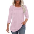 thumbnail image 1 of bnaln Womens Tops 3/4 Length Sleeve Blouses Dressy Casual Spring Summer Outfits Pleated Front T Shirts Curved Hem Cute Summer Shirts Eyelet Tunic Tops Basic Tees Going Out Tops, 1 of 9