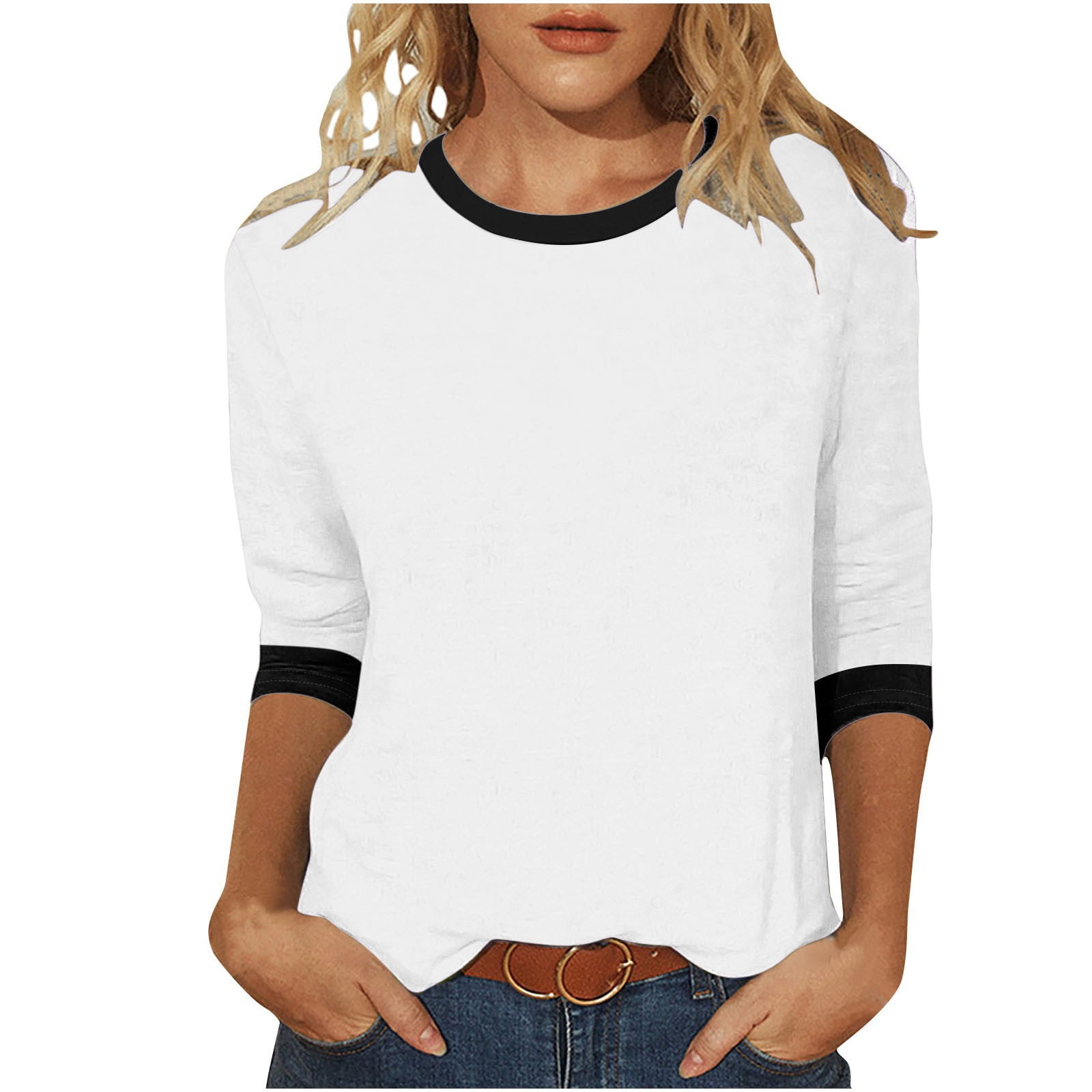 Bnaln Womens Tops 3/4 Sleeve Shirts Round Neck Loose Casual Blouses Solid Color Plus Size Tshirts Plain Baggy Pullover Dressy Trendy Outfits Oversize Bnaln Womens Tops 3/4 Sleeve Shirts Round Neck Loose Casual Blouses Solid Color Plus Size Tshirts Plain Baggy Pullover Dressy Trendy Outfits Oversize