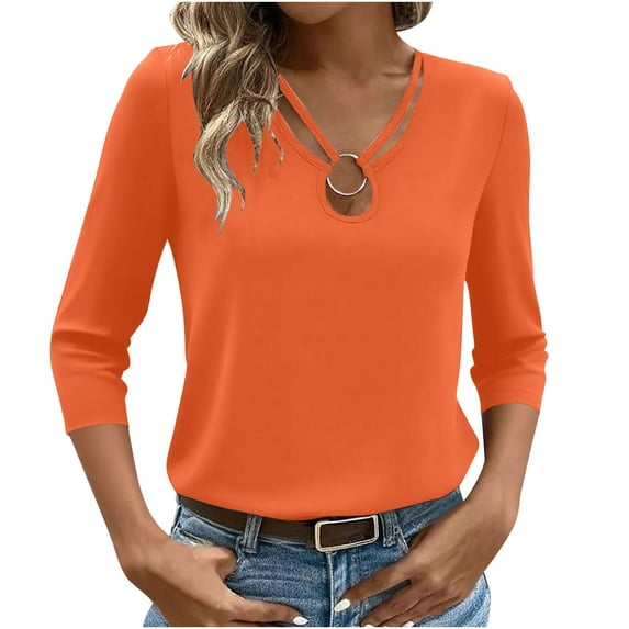 bnaln Womens Tops 3/4 Sleeve Shirts V Neck Loose Casual Blouses Solid Color Tshirt Casual Summer Tops Trendy Blouses Cute T-Shirts Lightweight Pullover Tunic Blouse Basic Tees