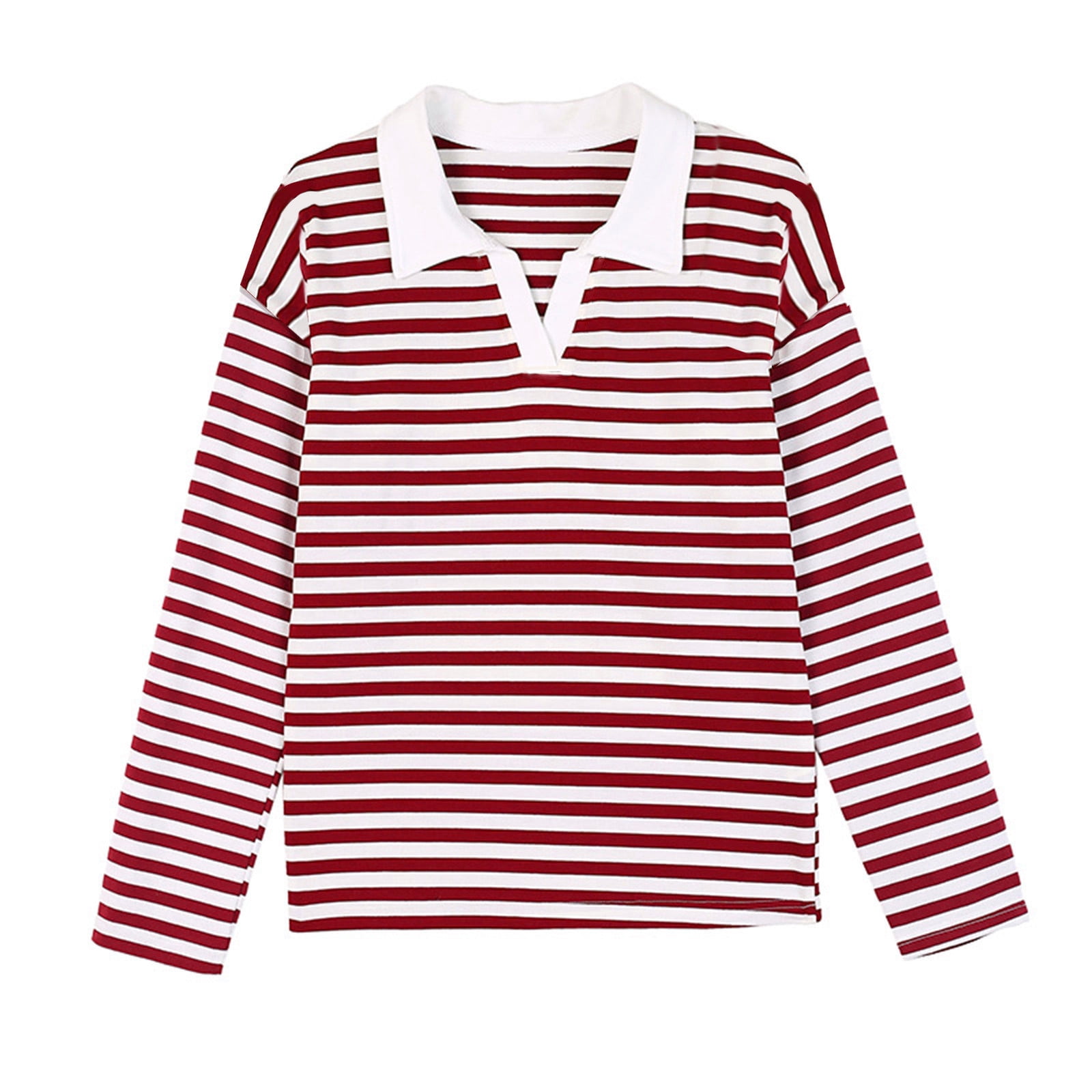 Women's Casual Striped Long-Sleeved V-Neck Shirt Women's Casual Striped Long-Sleeved V-Neck Shirt