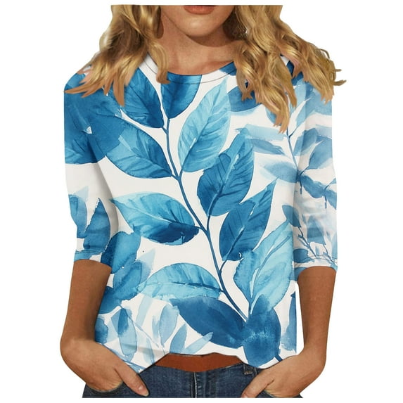 bnaln Womens Tops Dressy Casual 3/4 Sleeve Shirts Ladies Blouses Summer Boho Floral Printed Tees Blouse Crewneck Loose Fit T Shirts Elegant Tunic Tops Comfy Pullover Trendy Tshirts