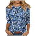 thumbnail image 1 of bnaln Womens Tops Dressy Casual 3/4 Sleeve Shirts Ladies Blouses Summer Boho Floral Printed Tees Blouse Crewneck Loose Fit T Shirts Elegant Tunic Tops Comfy Pullover Trendy Tshirts, 1 of 5