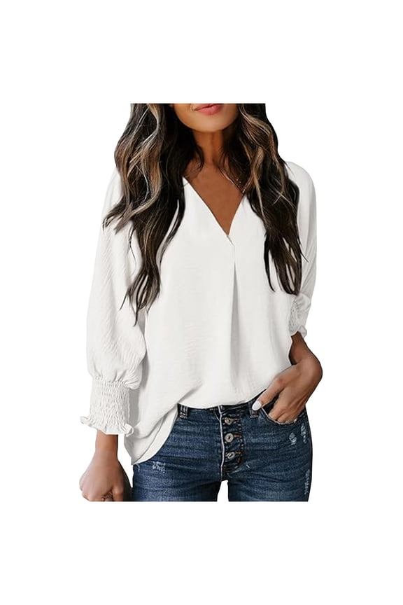 Womens Tops Dressy Casual Blouses V Neck 3/4 Sleeve Spring Shirts Summer T-Shirts Elegant Tunic Tops Business Work Blouse Loose Pullover Blouses Basic Tees Y2K Going Out Tops
