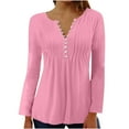 thumbnail image 1 of bnaln Womens Tops Fall Long Sleeve T Shirts V Neck Dressy Casual Pullover Henley Shirts Loose Fit Button Up Tunic Tops Blouses Pleated Tshirts Going Out Tops for Leggings, 1 of 4