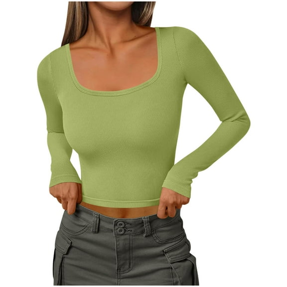 bnaln Womens Tops Long Sleeve Jumpers Ribbed Knit Slim Fitted Tight Shirts Solid Color Crewneck Basic Tees Crop Tops Tunic Tshirts Comfy Pullover Underwear Fall Casual Outfits
