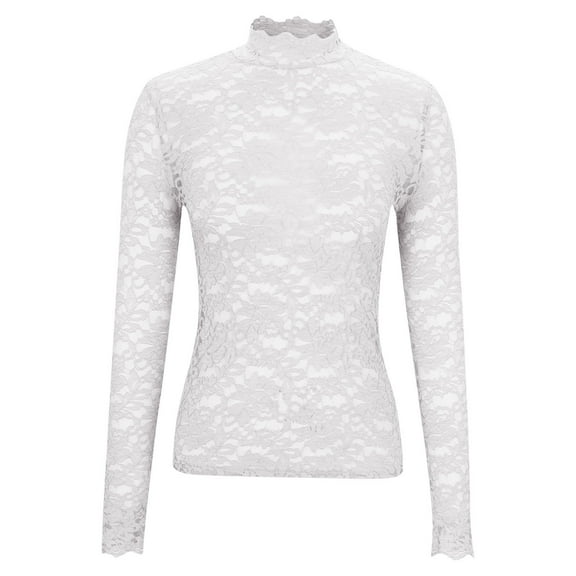 bnaln Womens Tops Long Sleeve Lace Mesh Tops High Neck Sheer Blouses Sexy Lace Floral Going Out Top Ladies Plus Size Slim Fit T-Shirts Teen Girls Y2K Tunic Shirts Trendy Outfits
