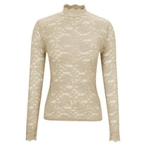 bnaln Womens Tops Long Sleeve Lace Mesh Tops High Neck Sheer Blouses Sexy Lace Floral Going Out Top Ladies Plus Size Slim Fit T-Shirts Teen Girls Y2K Tunic Shirts Trendy Outfits