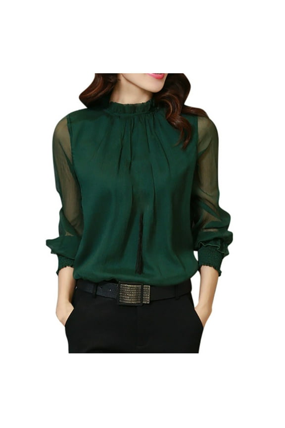 Womens Tops Mesh Sheer Long Sleeve Shirts Solid Color Casual T Shirts Crewneck Loose Fit Tees Blouse Dressy Pullover Elegant Tunic Tops Y2K Going Out Tops Underwear Spring Outfits