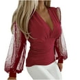 thumbnail image 1 of bnaln Womens Tops Sexy Lace Mesh Long Sleeve Shirts V Neck Casual Tees Blouses Pleated T-Shirts Tunic Tops Dressy Pullover Summer Shirts Slim Fit T Shirt Y2K Going Out Tops Streetwear, 1 of 5