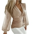 thumbnail image 1 of bnaln Womens Tops Sexy Lace Mesh Long Sleeve Shirts V Neck Casual Tees Blouses Pleated T-Shirts Tunic Tops Dressy Pullover Summer Shirts Slim Fit T Shirt Y2K Going Out Tops Streetwear, 1 of 5