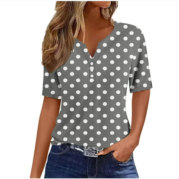 bnaln Womens Tops Short Sleeve T-Shirts Tunic Blouses Button V Neck Summer Shirts Elegant Casual Dressy Tunic Tops Vintage Loose Going Out T-Shirt Blouse Streetwear Trendy Outfits