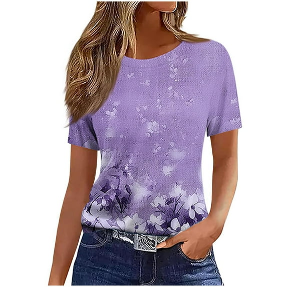 bnaln Womens Tops Short Sleeve T-Shirts Vintage Floral Print Tunic Blouse Casual Lightweight Comfort Shirts Crewneck Dressy Elegant Boho Tops Loose Going Out T-Shirt Streetwear
